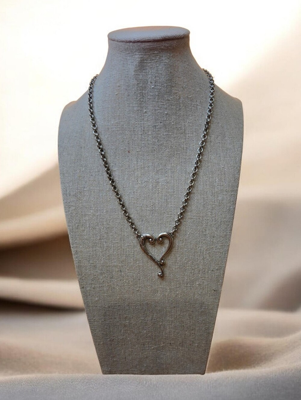 Brighton "Adore Me" Tuscan Heart Silver Pendant Necklace Retired Design